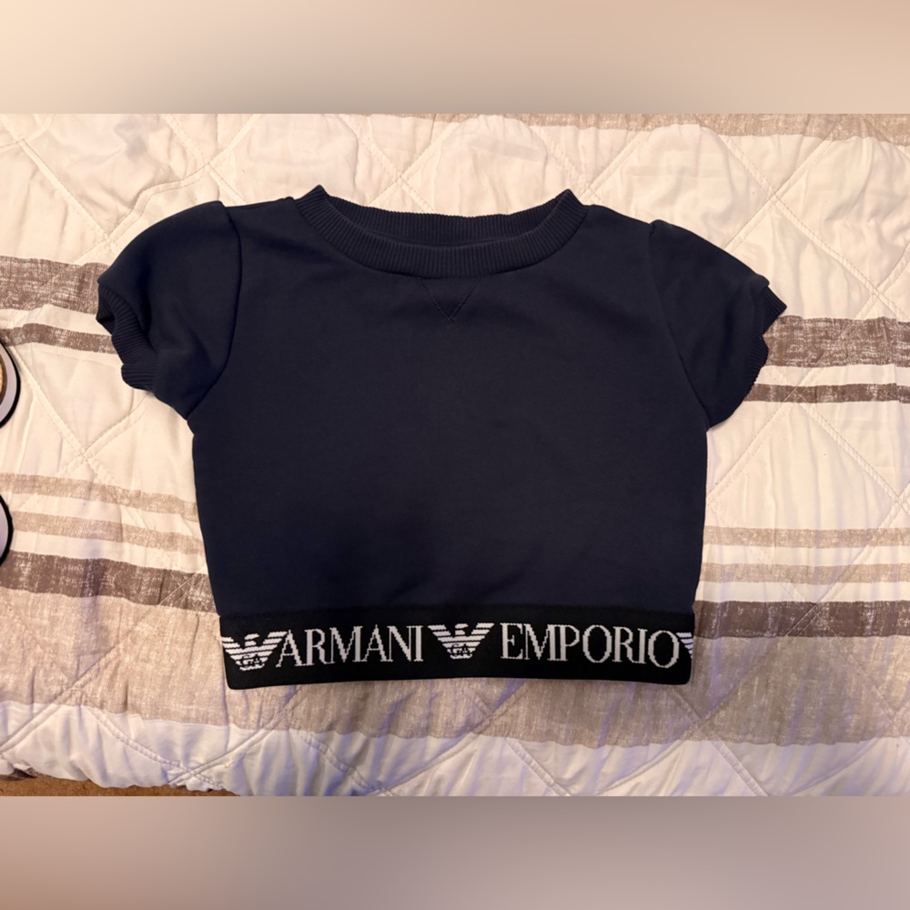 Emporio Armani Kids Dark Blue Tee with Logo Band